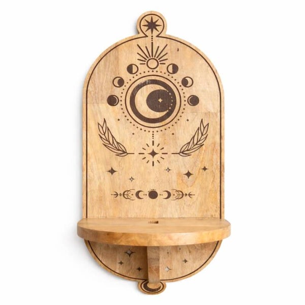 Étagère Murale à Arche Sculptée avec Phase Lunaire et Arbre