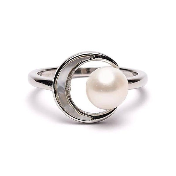 Bague ajustable perle et lune