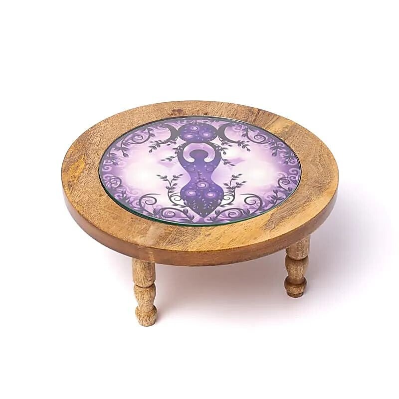 Table d'appoint en bois Déesse de la lune, impression sur verre