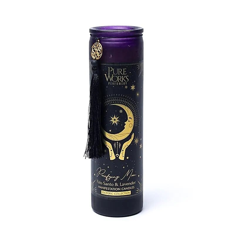 Bougie d'intention Purifying Moon en verre avec pompon
