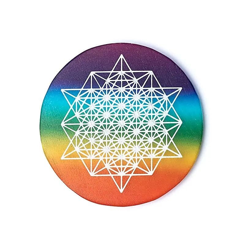 Dessous de verre en sélénite Tétraèdre 64 étoiles