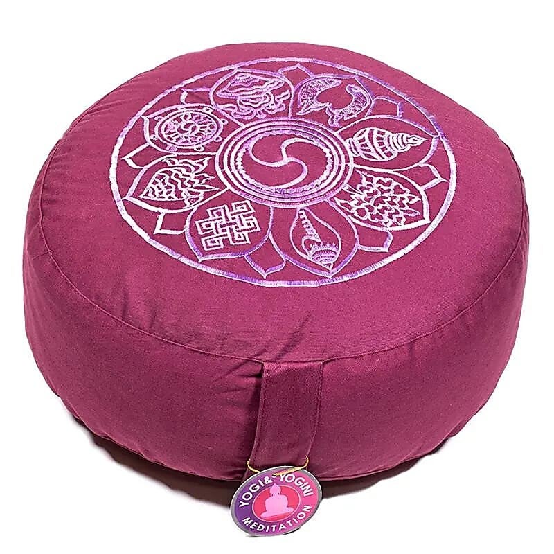 Coussin méditation Aubergine clair signes auspicieux