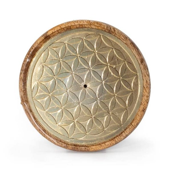 Porte-Encens - Doré sur Bois de Manguier - Fleur de Vie