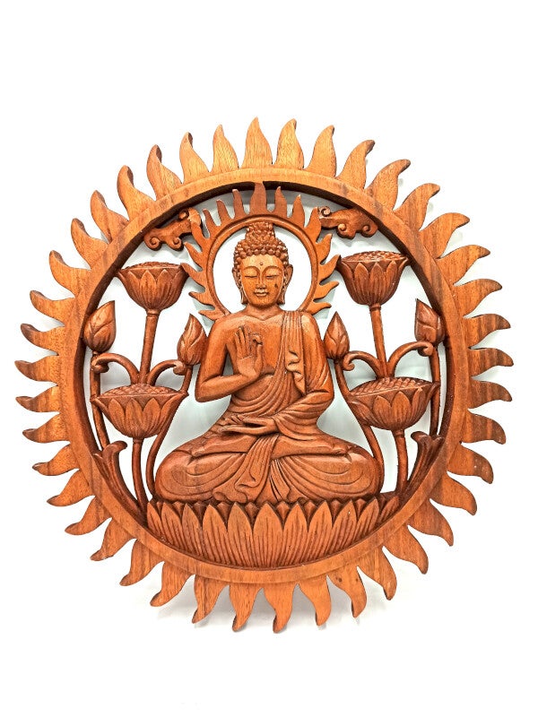 Bois sculpté Buddha & Lotus - 40cm