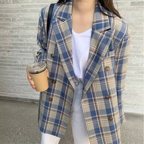 Vintage Blazer Oversized Casual Blue