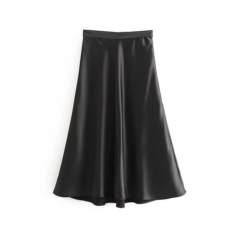 A Line Vintage Midi Skirt Long Black