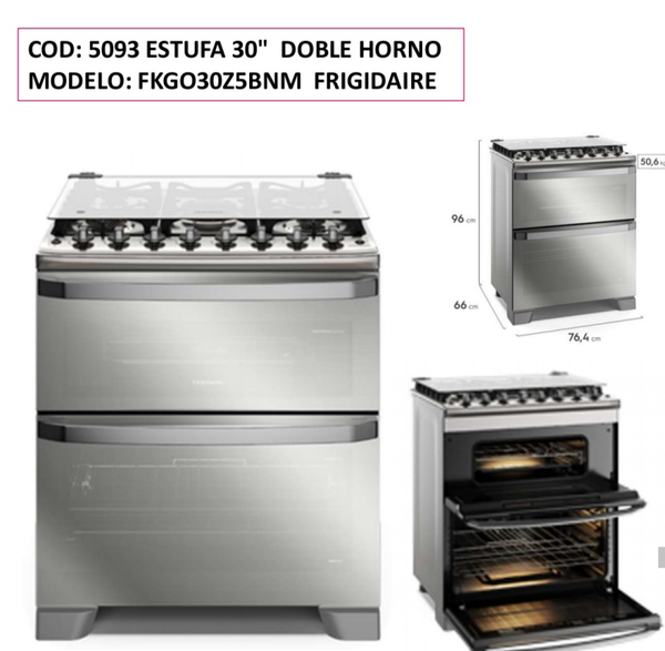 ESTUFA FRIGIDAIRE 30” – DOBLE HORNO, 6 QUEMADORES