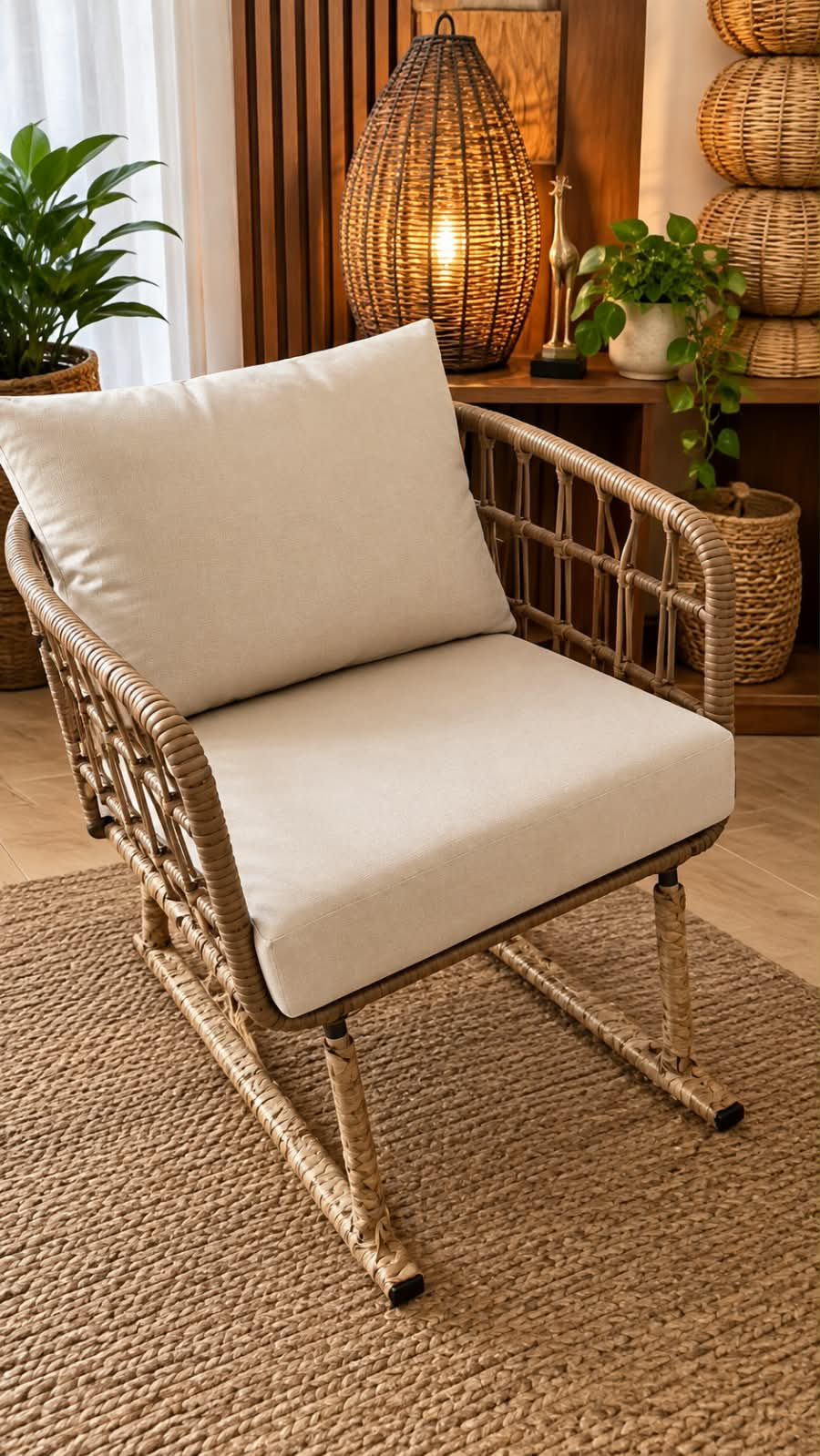 🪑 Sillón de hierro y ratán tejido