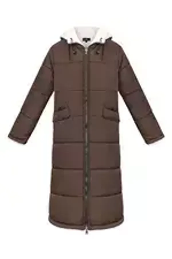 Winterjas lang - bruin met teddy Large