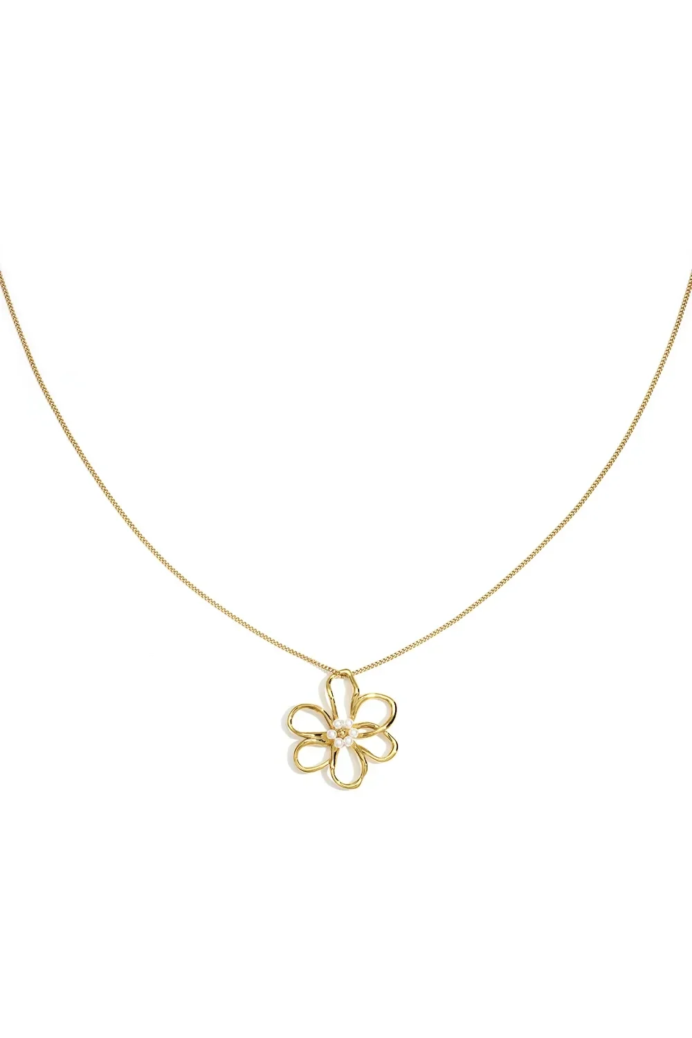 Flower ketting met parel  - goud
