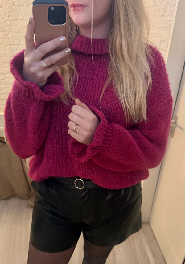 Trui Yuna roze met ruffle mouw en neck