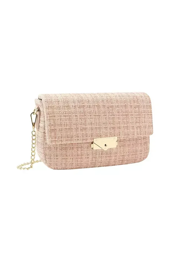 Tas met stofprint beige/lichtroze