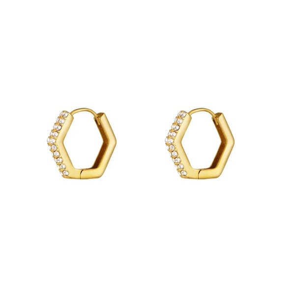 Oorbellen hoekig met zirkonia steentjes goud