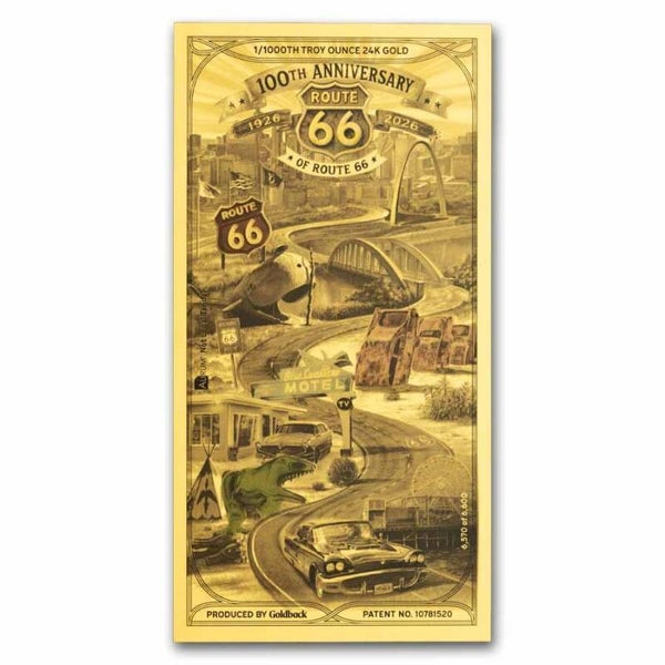 1/1000 oz Goldback 100th Anniversary Route 66 Gold Note