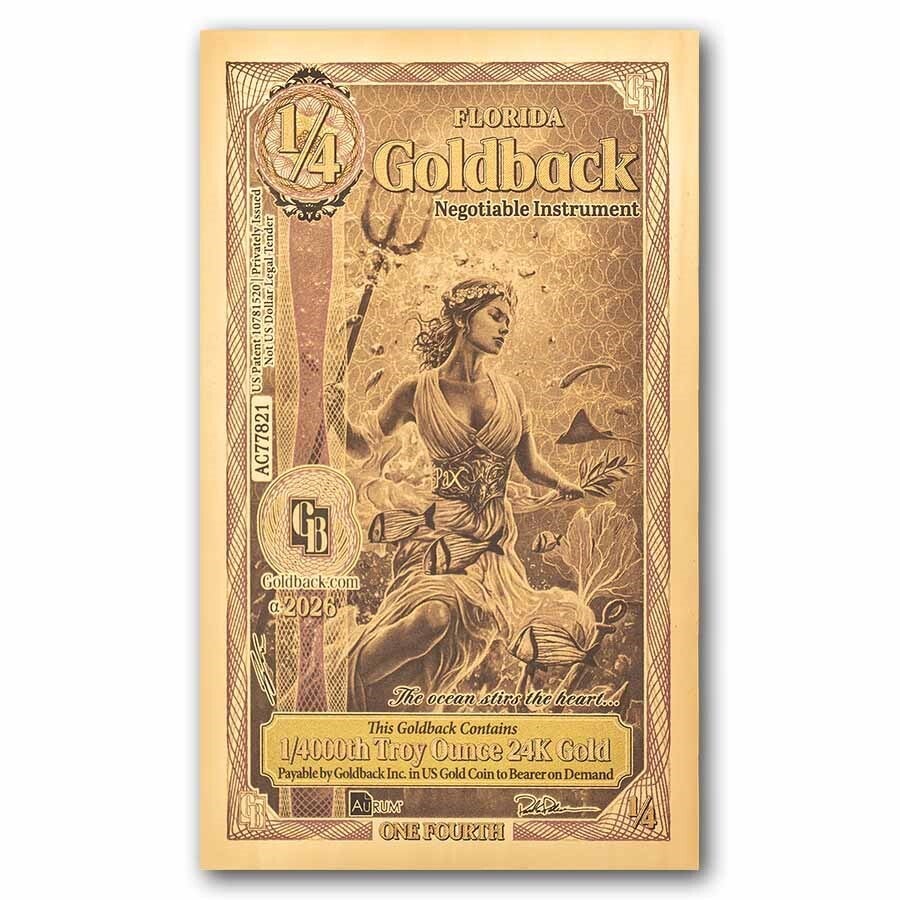 1/4 Florida Goldback - Aurum Gold Foil Note (24k)