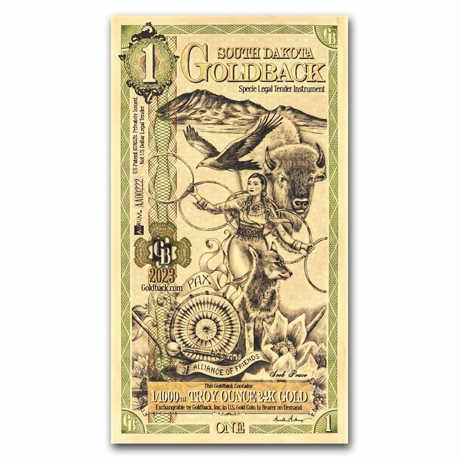 1 South Dakota Goldback - Aurum Gold Foil Note (24k)