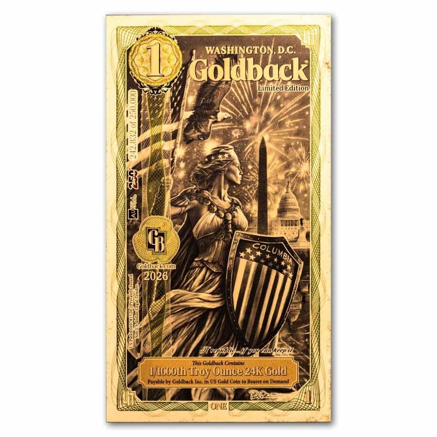1 Washington D.C. Goldback Gold Note 24K