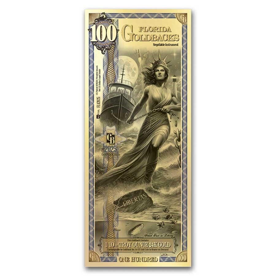 ** SUR COMMANDE SEULEMENT ** 100 Florida Goldback* - Aurum Gold Foil Note (24k)