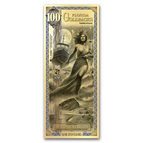 ** SUR COMMANDE SEULEMENT ** 100 Florida Goldback* - Aurum Gold Foil Note (24k)
