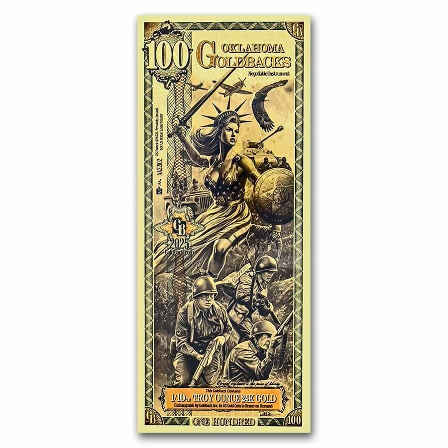 ** SPECIAL ORDER ** 100 Oklahoma Goldback - Aurum Gold Foil Note (24k)