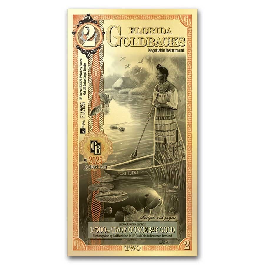 2 Florida Goldback* - Aurum Gold Foil Note (24k)