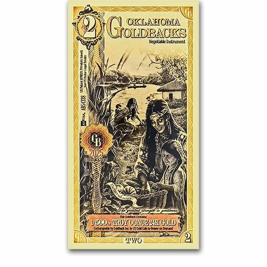 2 Oklahoma Goldback - Aurum Gold Foil Note (24k)