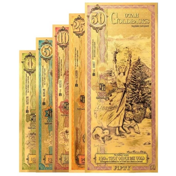 ** SPECIAL ORDER ** 2025 Utah Goldback Note Set (1,5,10,25,50)