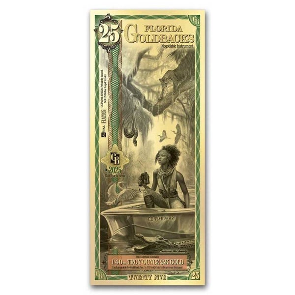 ** SUR COMMANDE SEULEMENT ** 25 Florida Goldback - Aurum Gold Foil Note (24k)