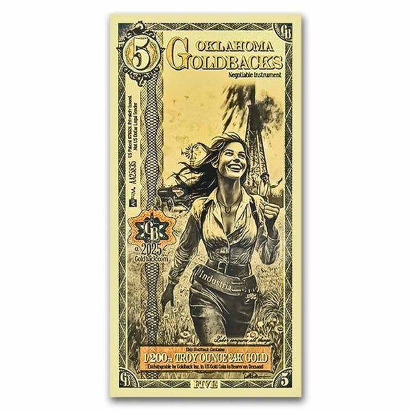 5 Oklahoma Goldback - Aurum Gold Foil Note (24k)