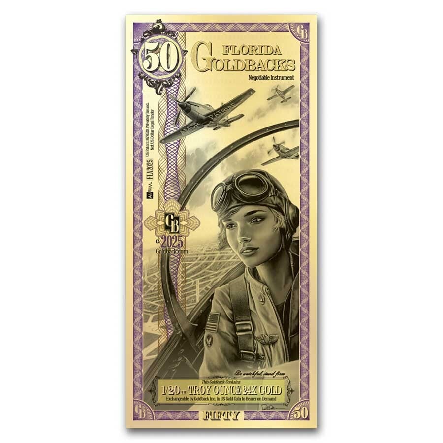 ** SUR COMMANDE SEULEMENT ** 50 Florida Goldback* - Aurum Gold Foil Note (24k)