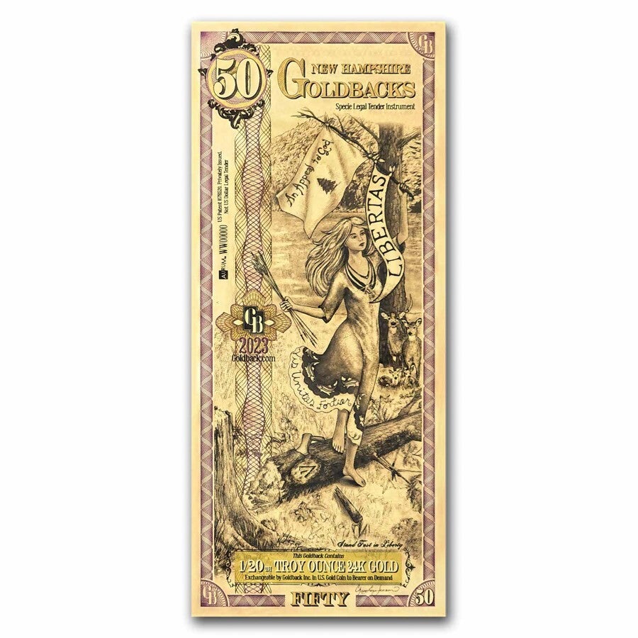 ** SPECIAL ORDER ** 50 New Hampshire Goldback - Aurum Gold Foil Note (24k)