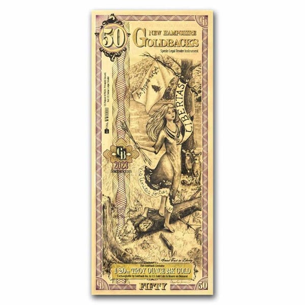 ** SPECIAL ORDER ** 50 New Hampshire Goldback - Aurum Gold Foil Note (24k)
