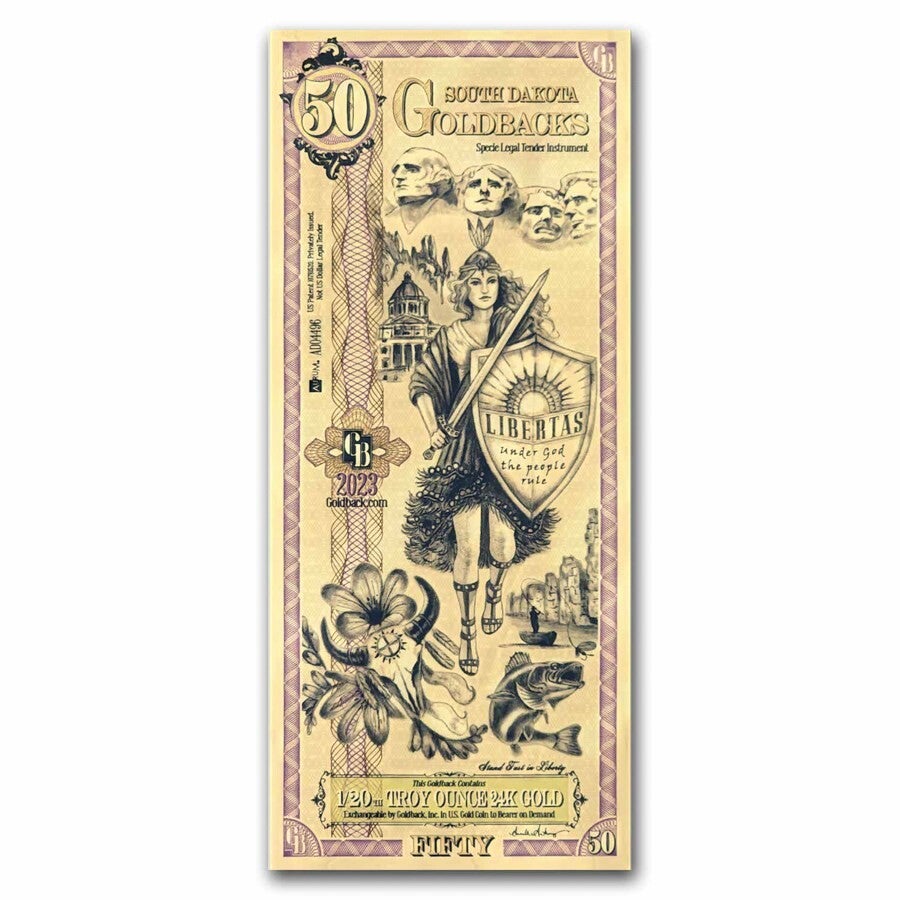 ** SPECIAL ORDER ** 50 South Dakota Goldback - Aurum Gold Foil Note (24k)