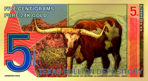 5 Centigram Gold Aurum – Texas Longhorn Steer – 2025