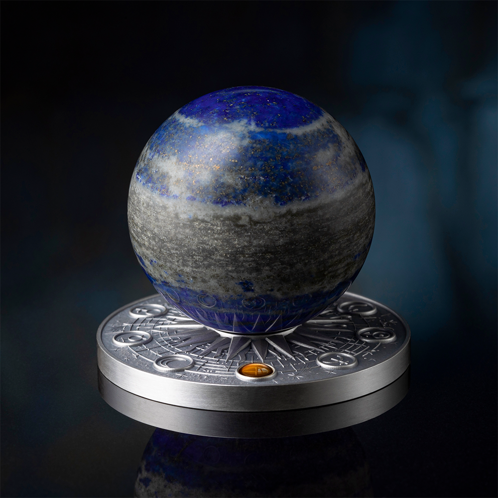 Le système solaire et la Terre. Pièce de 10 cedis du Ghana (2024), en argent, finition antique
