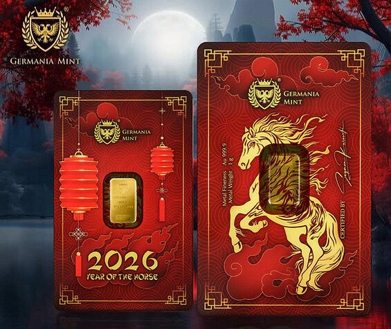 Germania Mint - 1g 999.9 Gold Minted Bar - Chinese Year of the Horse 2026