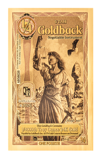 1/4 Utah Goldback Alpha - Aurum Gold Foil Note (24k)