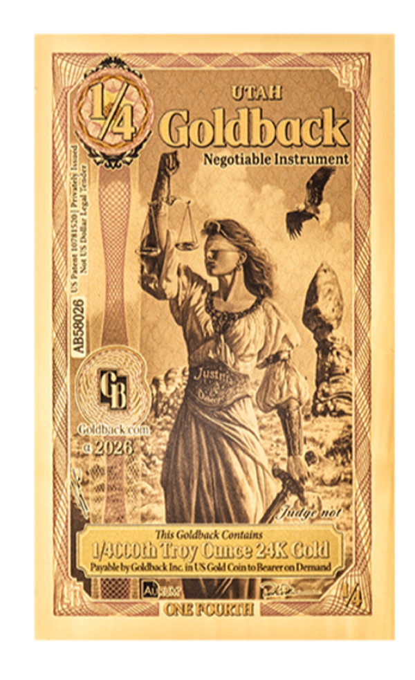 1/4 Utah Goldback Alpha - Aurum Gold Foil Note (24k)
