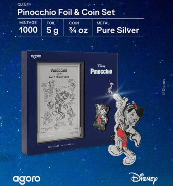 Agoro Disney Pinocchio - Collectible Set 3/4 oz Silver Coin + 5 g Silver Foil Set