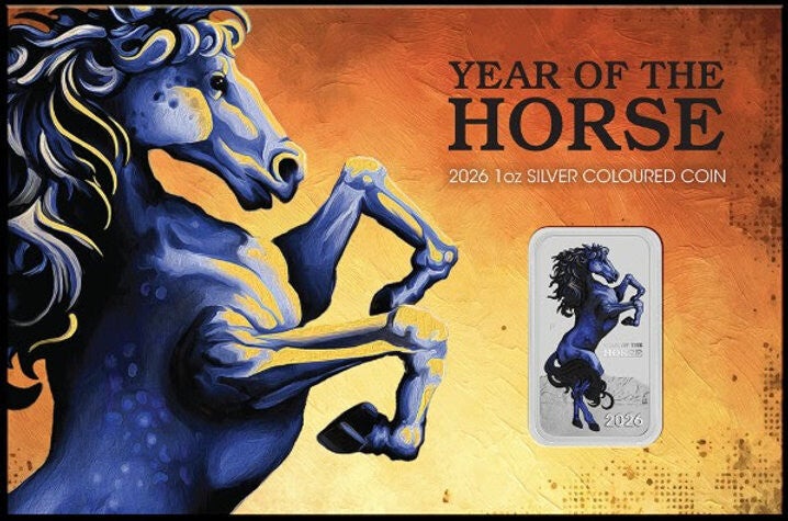Le cheval lunaire piece d'argent 1 oz pure 99.99 colorisée , rectangulaire collection 2026