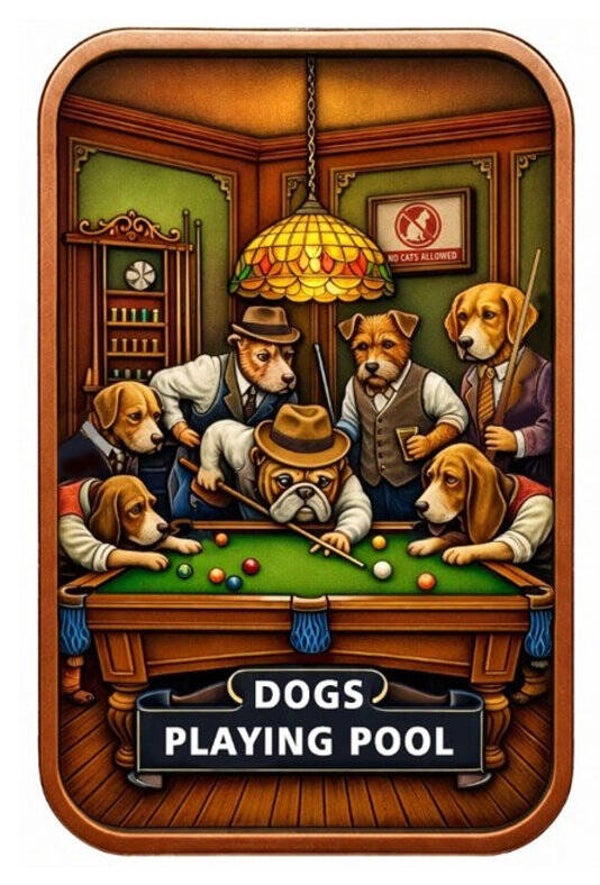 Dogs Playing Pool Colorized 5 oz .999 Copper Bar