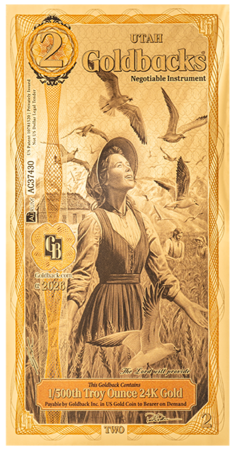 2 Utah Goldback Alpha- Aurum Gold Foil Note (24k)