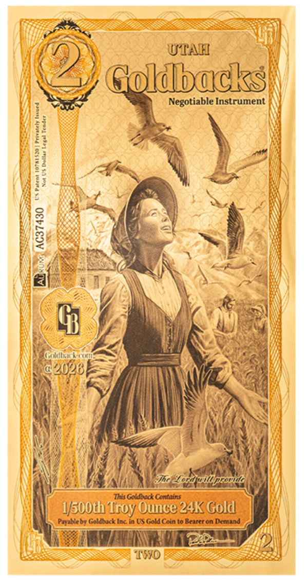 2 Utah Goldback Alpha- Aurum Gold Foil Note (24k)