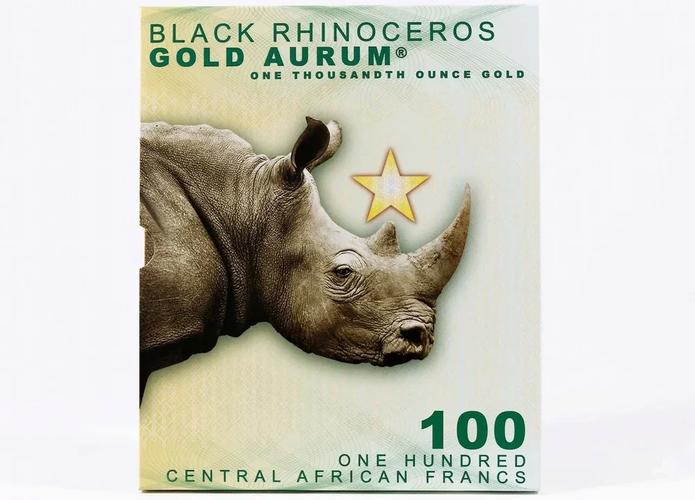 Republic of Cameroon 100 Francs CFA Black Rhinoceros Aurum® 24k Gold Bill in folder