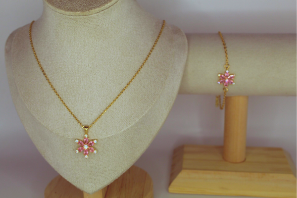 Parure fleur rose