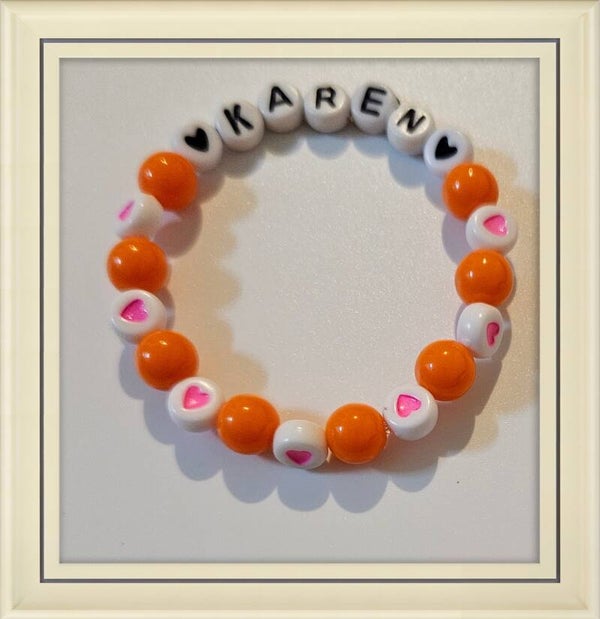 Orange Heart Name Bracelet