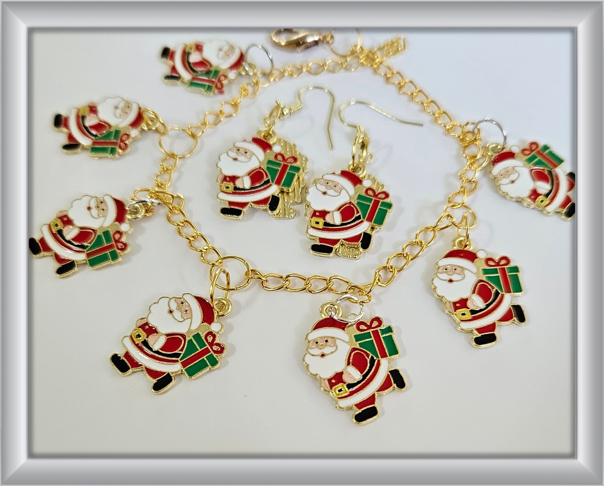 Santa and Earring Set of Gold Bracelet