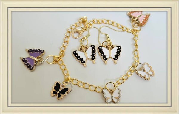 Butterfly set of Earrings and Bracelet