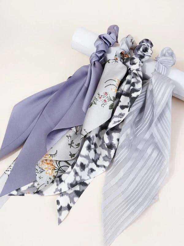 4-Piece Flower Scrunchie Scarf "Blue & White Edition"