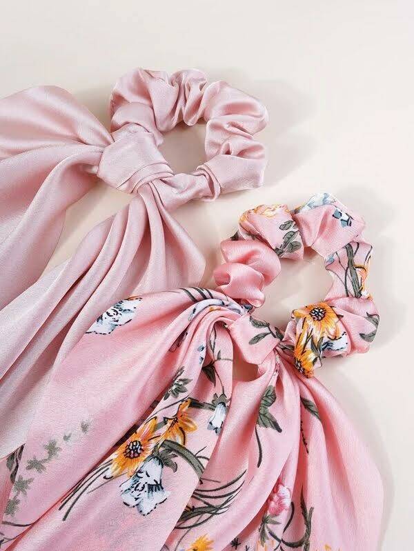 4-Piece Flower Scrunchie Scarf "Pink & White Edition "